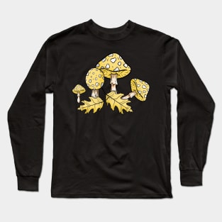 Mellow Colored Autumn Pattern with Oak Leaf and Mushroom - Toadstool Long Sleeve T-Shirt